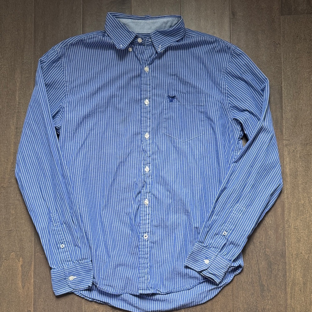 American Eagle Outfitters Blue and White Striped Casual Shirt